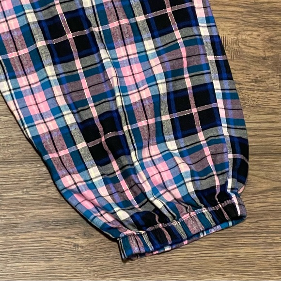 Victoria’s Secret Plaid Pajama Joggers Pink Blue Black White Metallic Silver XL - Picture 6 of 12